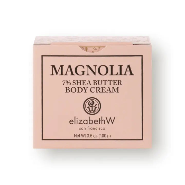 Elizabeth W Magnolia Body Cream pink box with black lettering