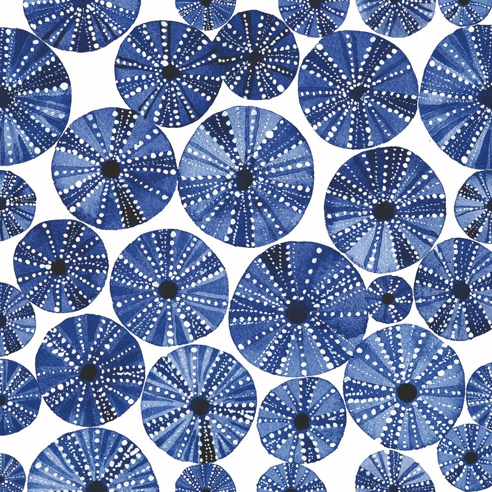 Graphic pattern of sea urchins in royal blue colour
