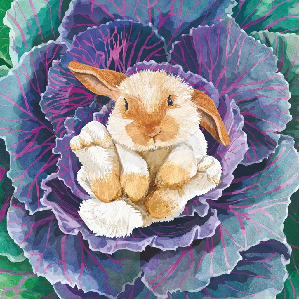 Cute small bunny in the middle of a cabbage