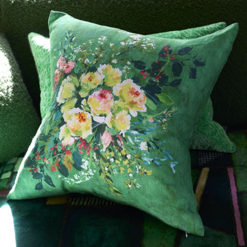 Designers Guild Margaretta Embroidered Decorative Pillow in the colour Emerald