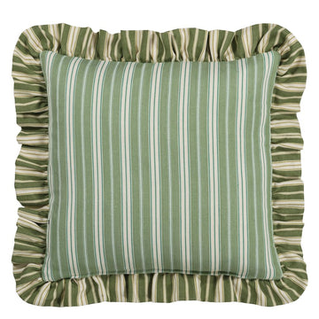 Berkeley Stripe Celadon Cotton Decorative Pillow with green and off white stripes all over and flanged edge