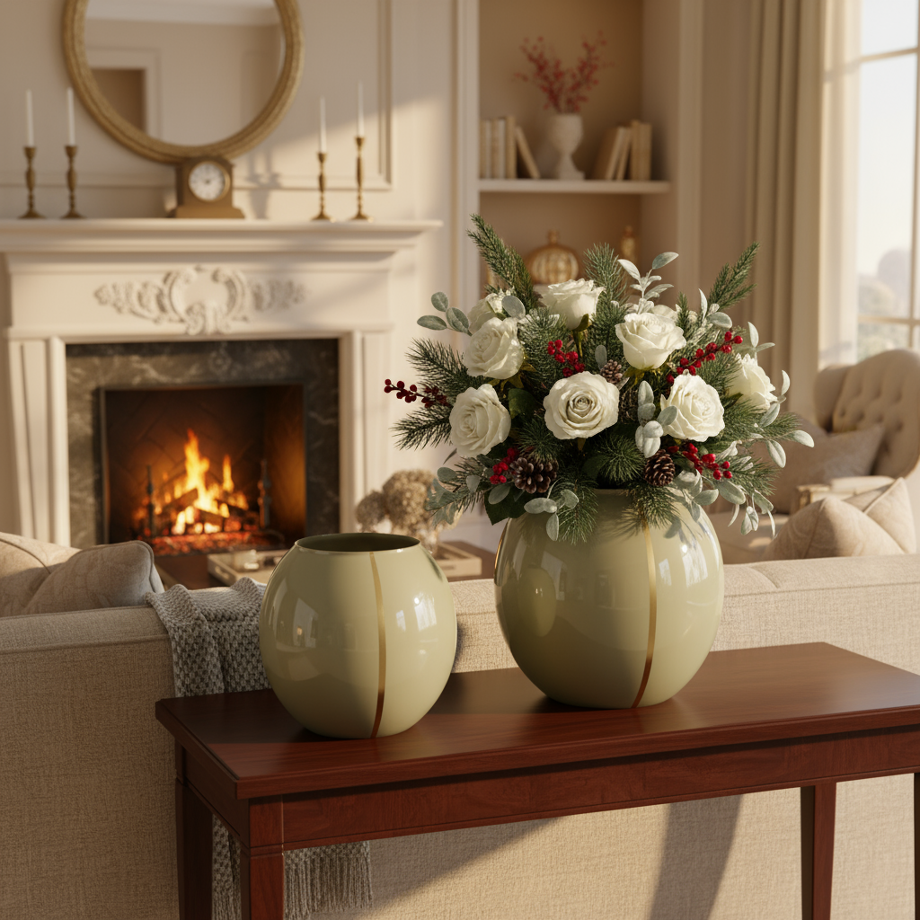 Two spherical vases with gold accents on a white background
