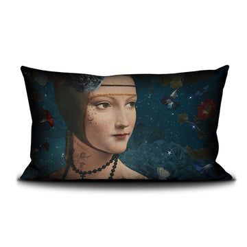 Cecilia cushion cover printed on velvet with black piping finish.