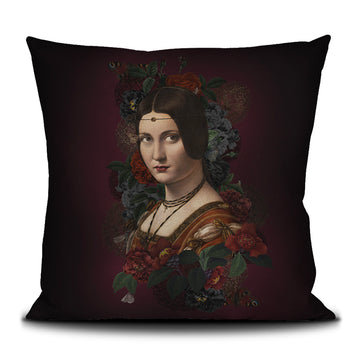 Bella cushion cover printed on velvet with black piping finish.