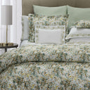 Floral bedding set on a bed with matching