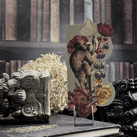 Bookmark with monkey and flowers 