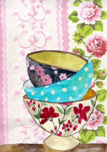 Bowls On Vintage Wallpaper Card