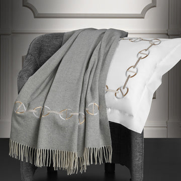 Chaine Embroidered Cashmere Throw in Grey 