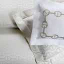 Close up detail of Chaine Embroidery on Sham with Sand Embroidery