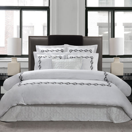 Chaine Embroidered Duvet Cover and Shams with Black Embroidery