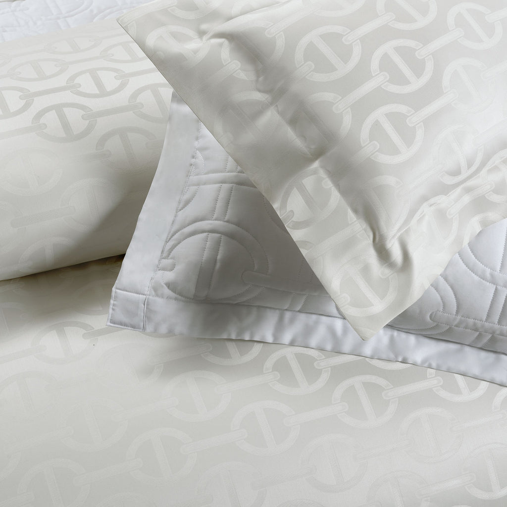 Chaine Jacquard Shams Close up Detail in White 