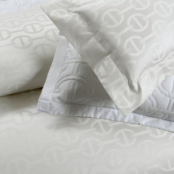 Chaine Jacquard Shams Close up Detail in White 