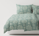 Teal textured bedding set on a bed