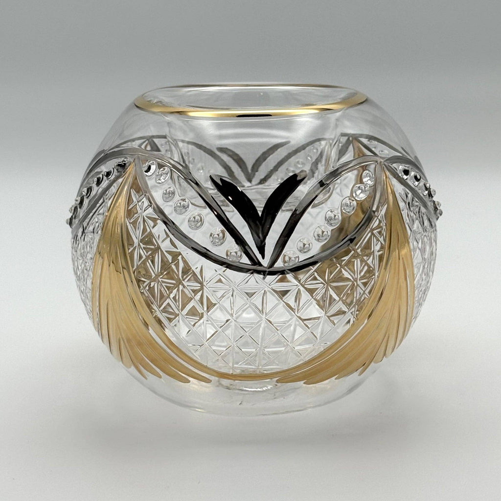 Candle Holder from decorative glass  with gold and black patterns