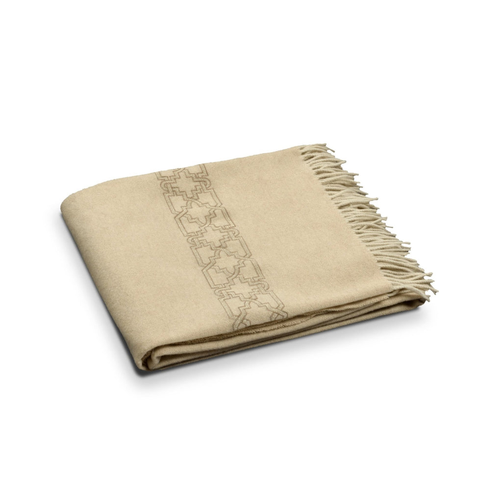 Fretwork Embroidered Throw in Ivory 