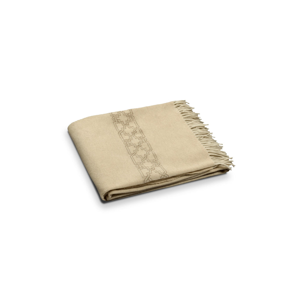 Fretwork Embroidered Throw in Ivory 
