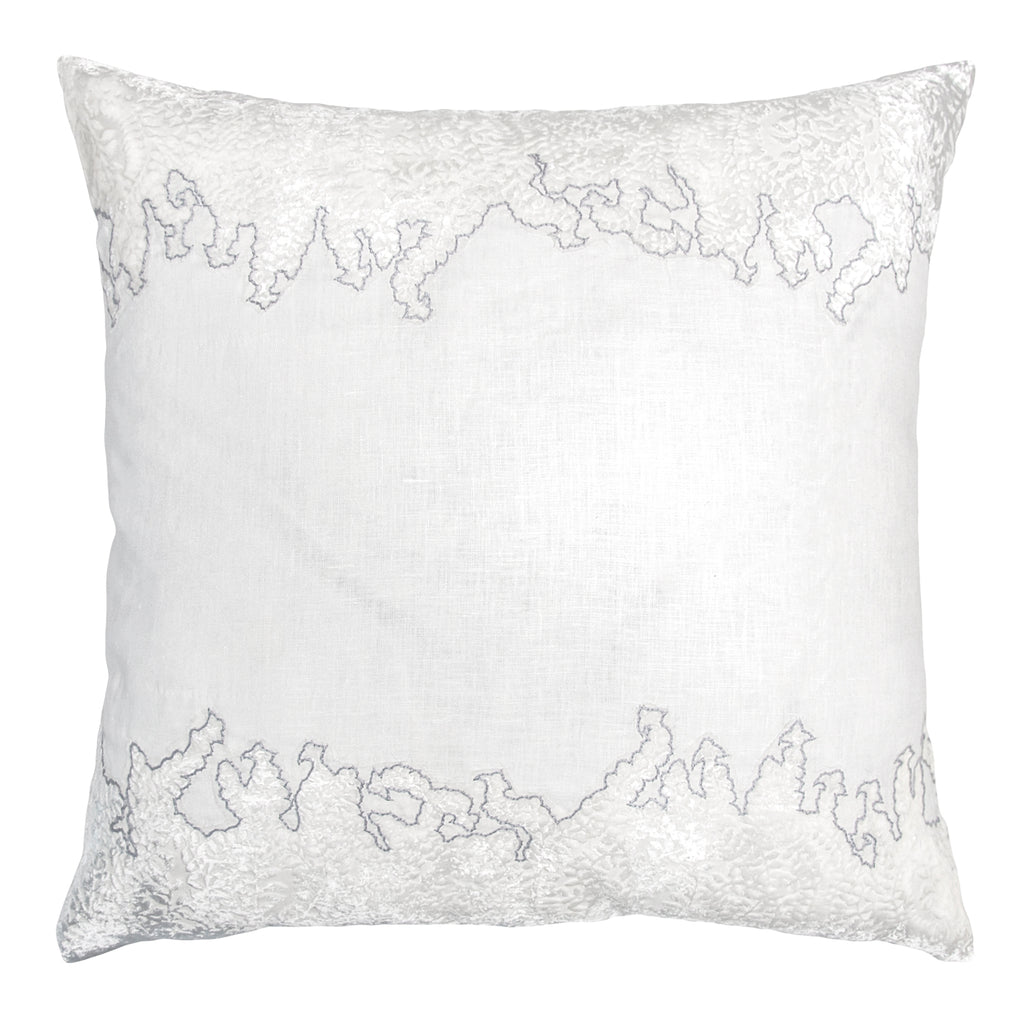 Fern Appliqued Linen 22" x 22" Pillow with White and Grey Thread