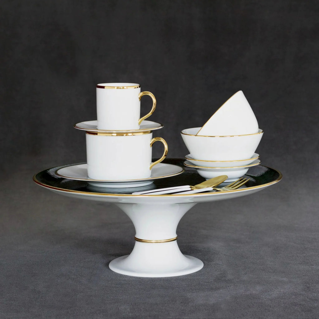 Lush Forest Footed Cake Platter with Bowl and Cup on Top