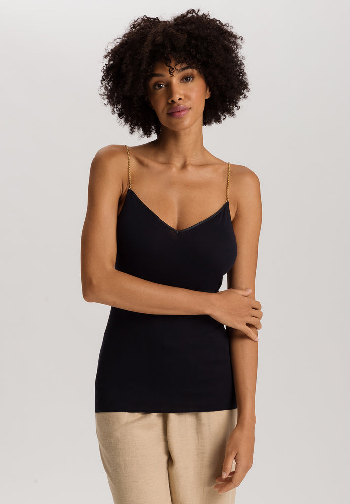 Cotton Seamless Spaghetti Top - Blck with Jewelry Strap