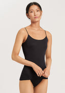 Cotton Seamless Spaghetti Top Round Neck in black colour