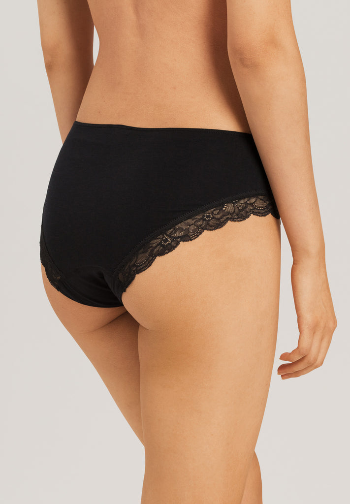 Hanro Cotton Lace Midi Brief in black
