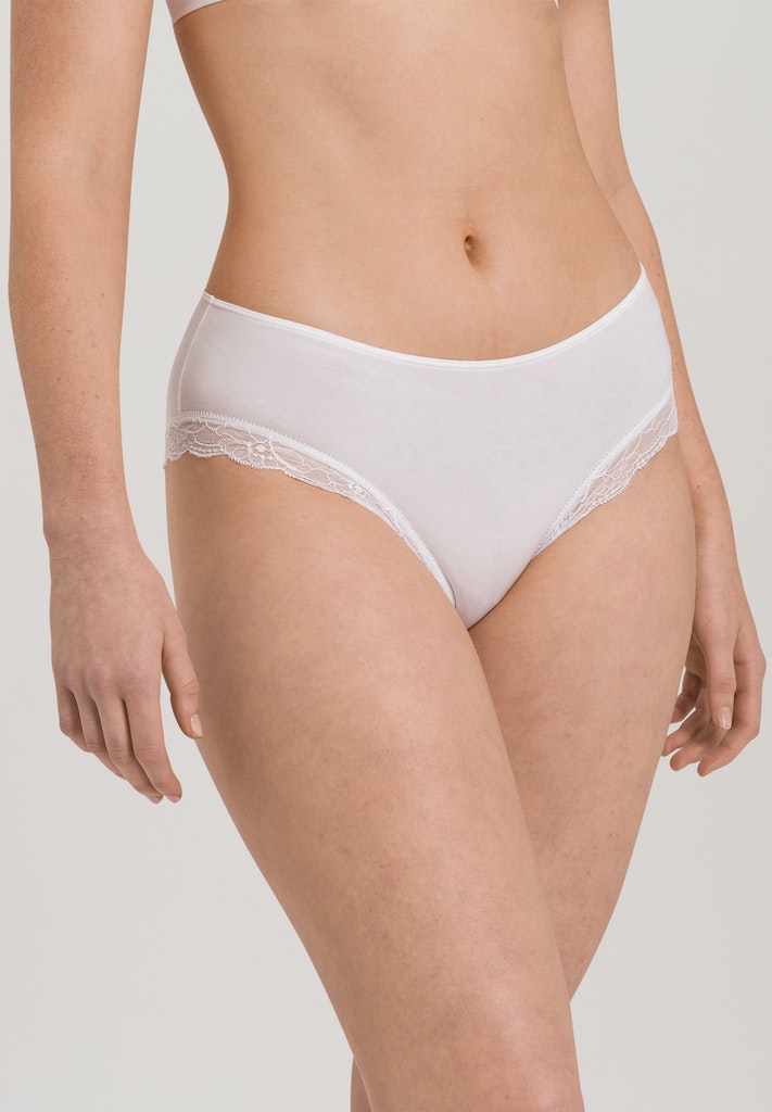 Hanro Cotton Lace Midi Brief in white