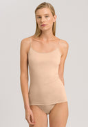Cotton Seamless Spaghetti Top Round Neck in beige colour