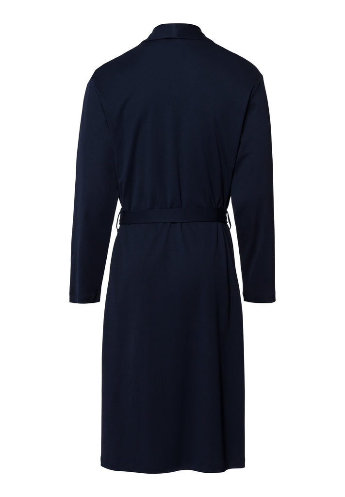 Night Robe in Deep Navy colour, long sleeves with two front pockets and tie belt