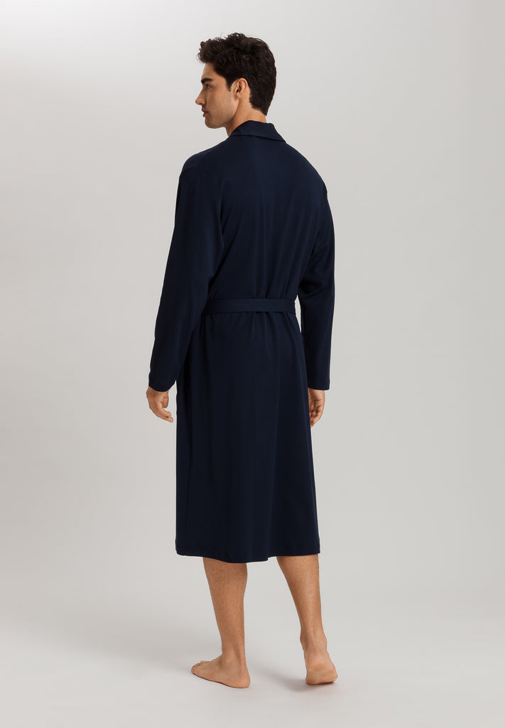 Night Robe in Deep Navy colour, long sleeves with two front pockets and tie belt