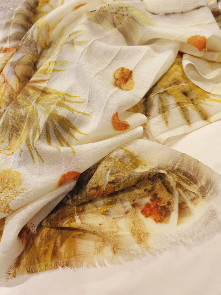 Tati Eco Print Fall Collage Scarf Close Up