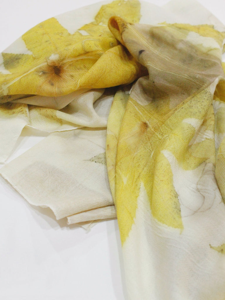 Tati Eco Print Yellow Maple Scarf Close up