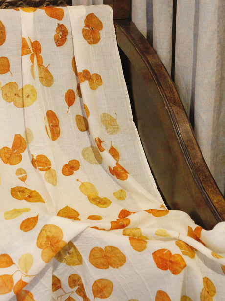 Tati Eco Print Orange Fall Scarf: with round orange leaves