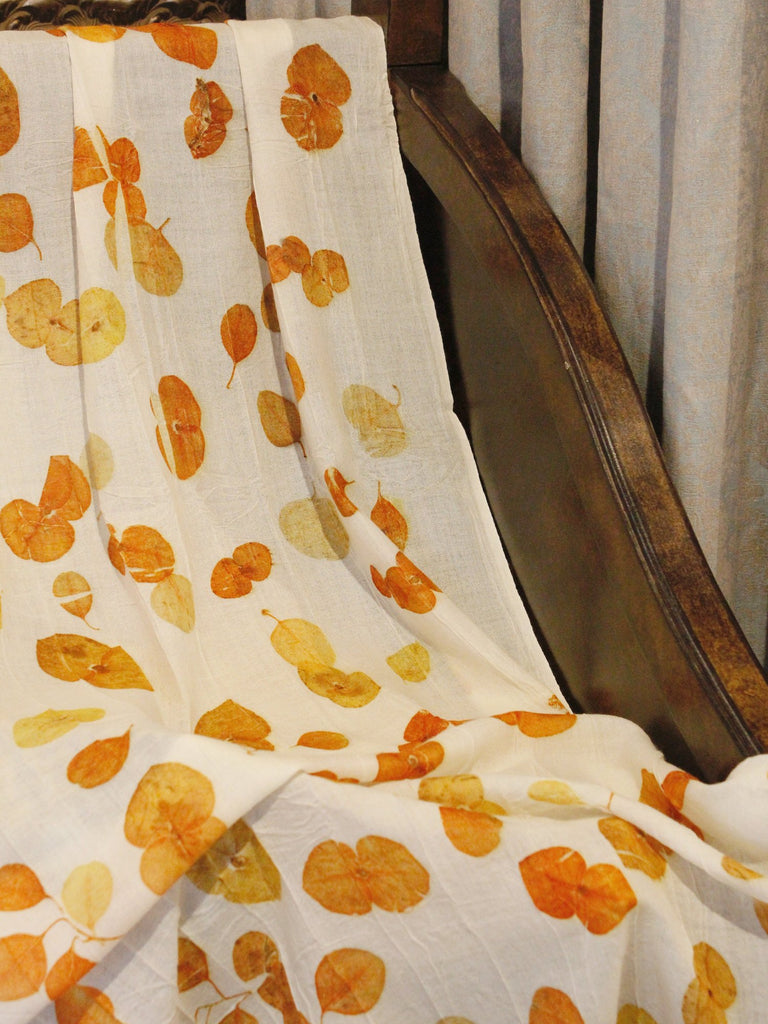 Tati Eco Print Orange Fall Scarf: with round orange leaves