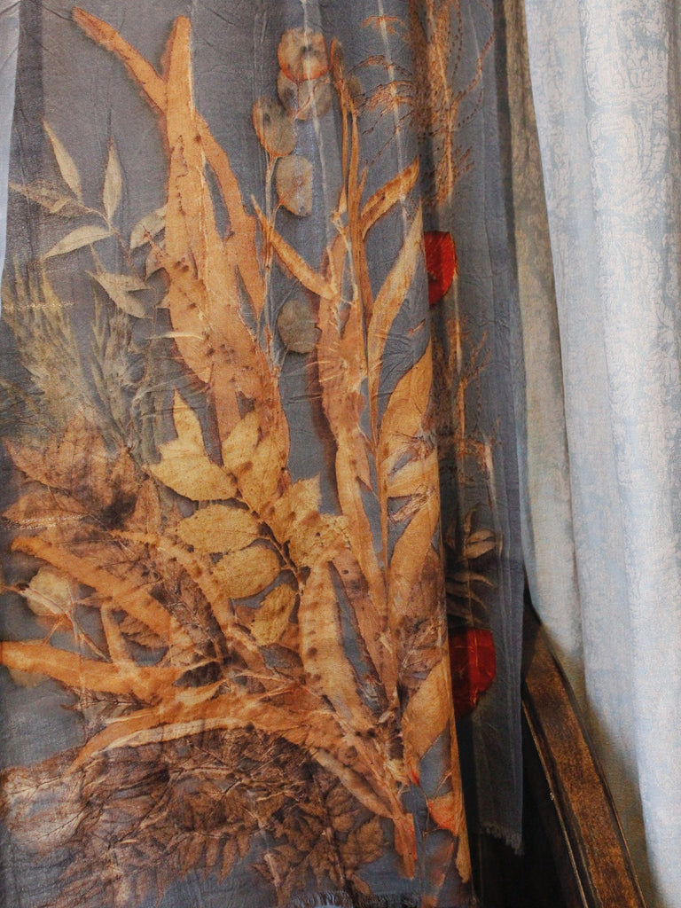 Tati Eco Print Late Autumn Scarf bottom pattern close up