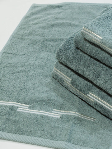 Aqua Tuscan towels with Silver embroidery detail.