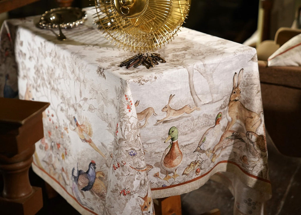 Tablecloth with animal patterns on a table