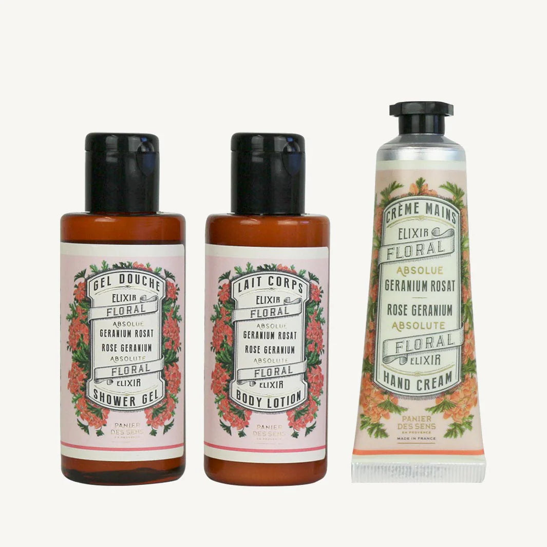 Rose Geranium Shower Gel, Body Milk, and Hand Cream