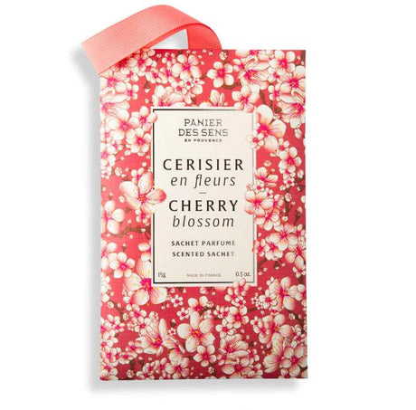 Scented sachet in pink with cherry blossom design from Panier des Sens branding.