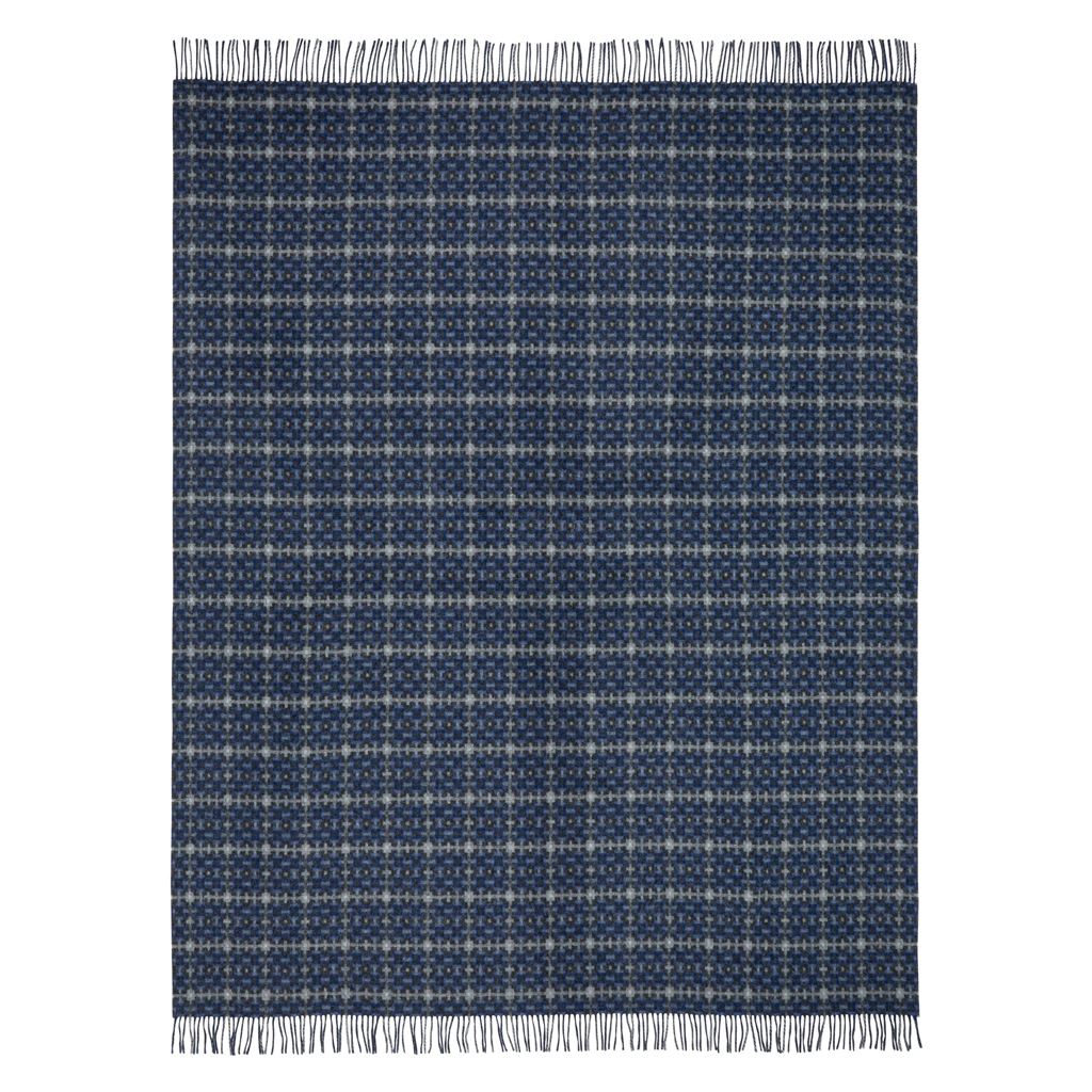Navy blue woven Throw with white pattern