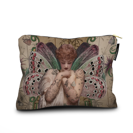 Pouch with a design of a fairy with butterfly wings on a beige background