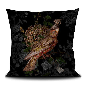Rio cushion cover printed on velvet with black piping finish.