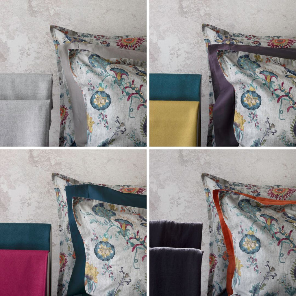 Colour coordination of Morgan bedding paired with Capri sheets and throws
