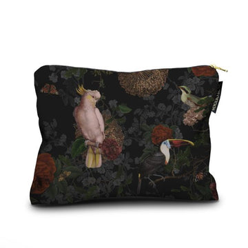 Rio accessory case printed on velvet on both sides and finished with gold zip and interior lining .