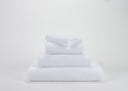 Abyss Twill white towels in a stack