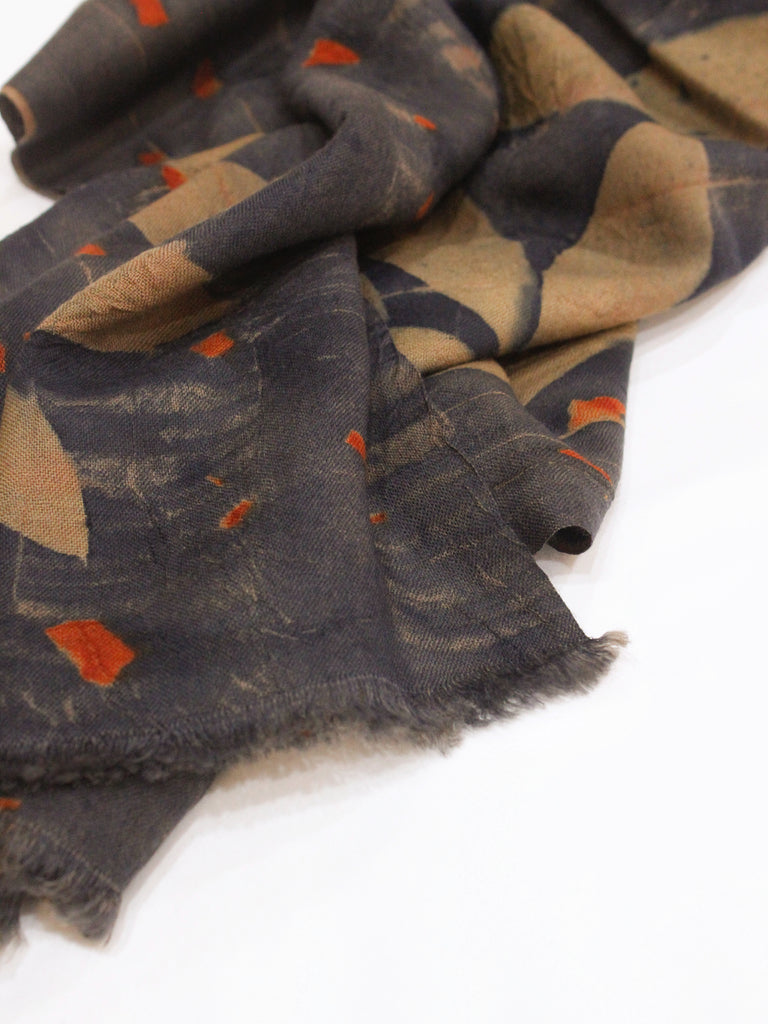 Tati Eco Print Scarf in dark colour layed down