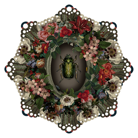 Decorative Placemat with a beetle and flowers on a white background