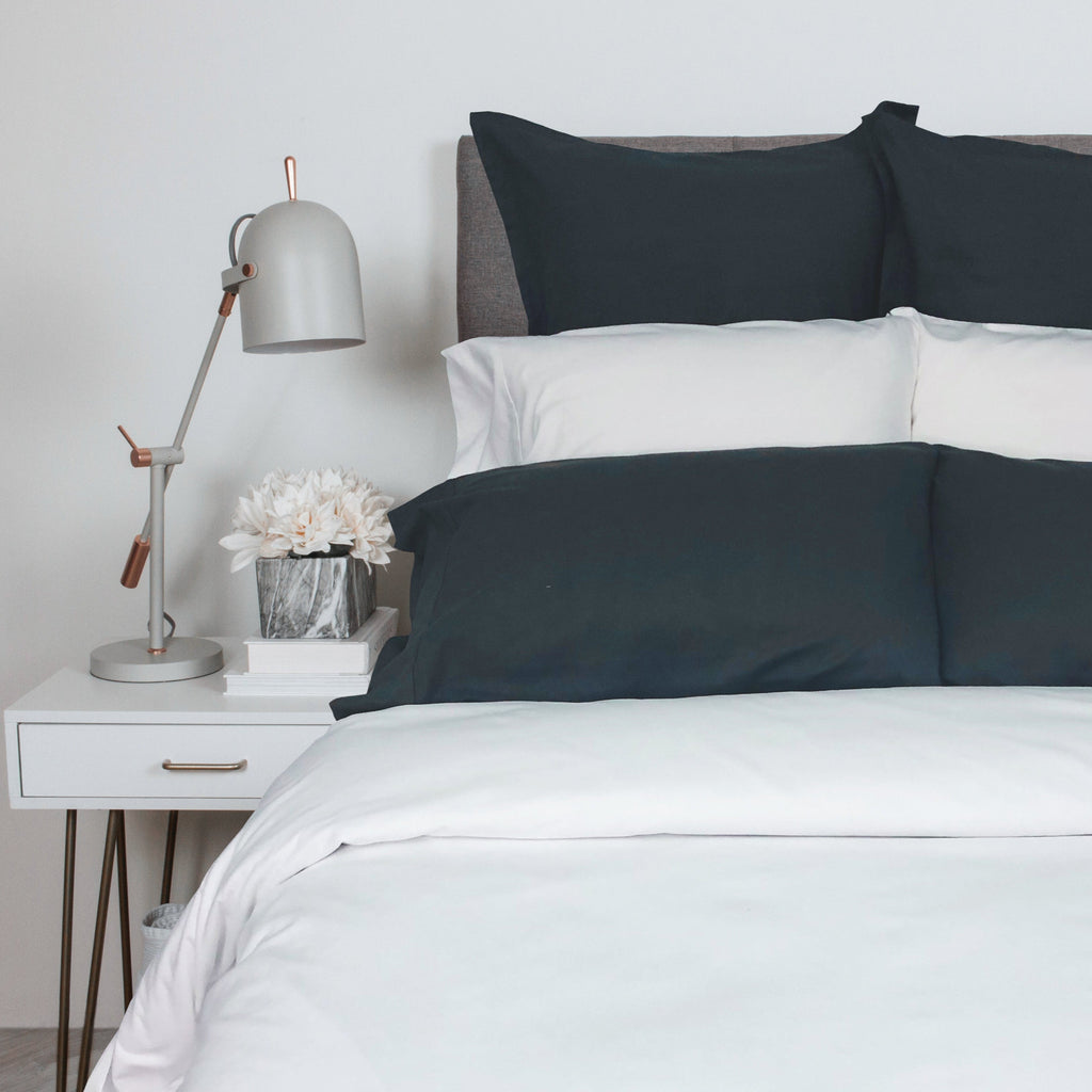 Sham add Velvet flannel Duvet cover in Snow White and Charcoal colours 