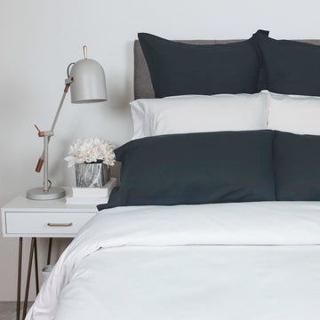 Sham add Velvet flannel Duvet cover in Snow White and Charcoal colours 