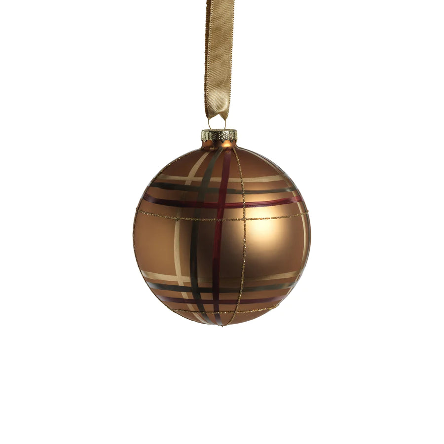Plaid Metallic Glass Ball Ornament