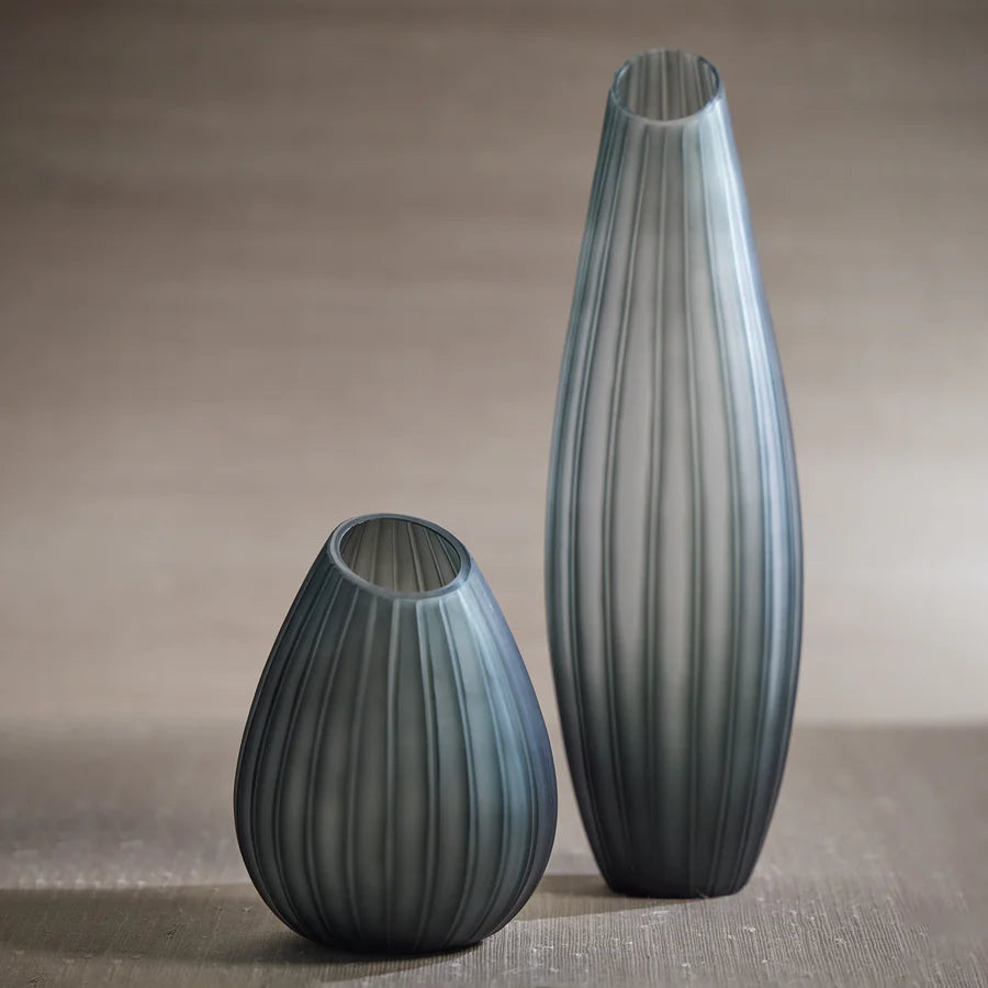 Mayfair Cut Glass Vases in Grey - Tall vase on right and short vase on left